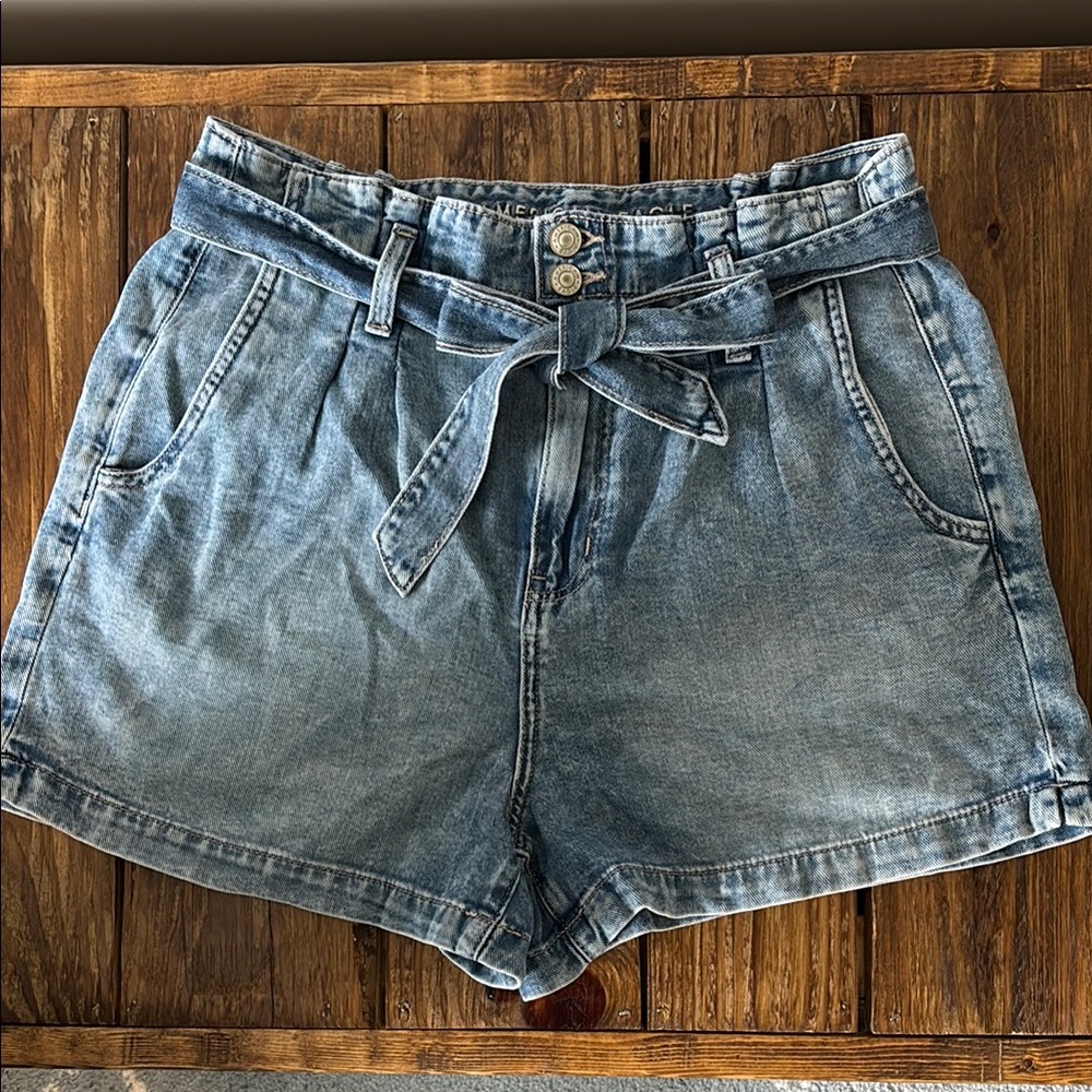 American Eagle Paperbag Denim Mom Shorts